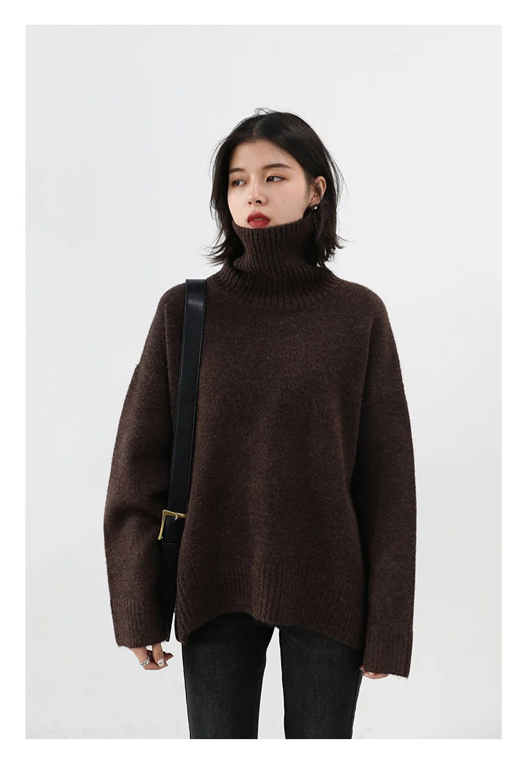 CHIC VEN Koreanischer Damen Pullover Lockerer Rollkragenpullover Warme Einfarbige Pullover Strickwaren Basic Female Tops Herbst Winter 2022