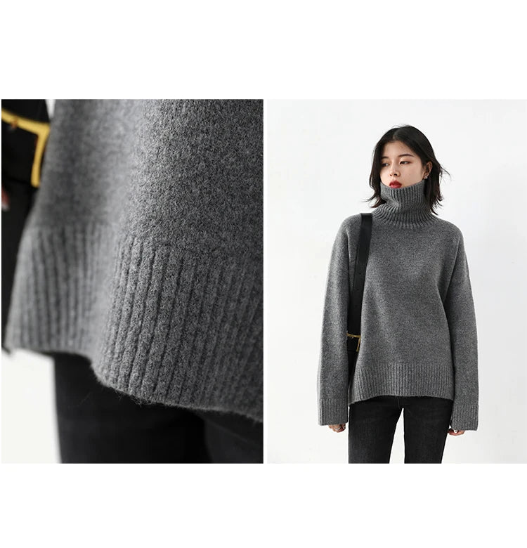 CHIC VEN Koreanischer Damen Pullover Lockerer Rollkragenpullover Warme Einfarbige Pullover Strickwaren Basic Female Tops Herbst Winter 2022