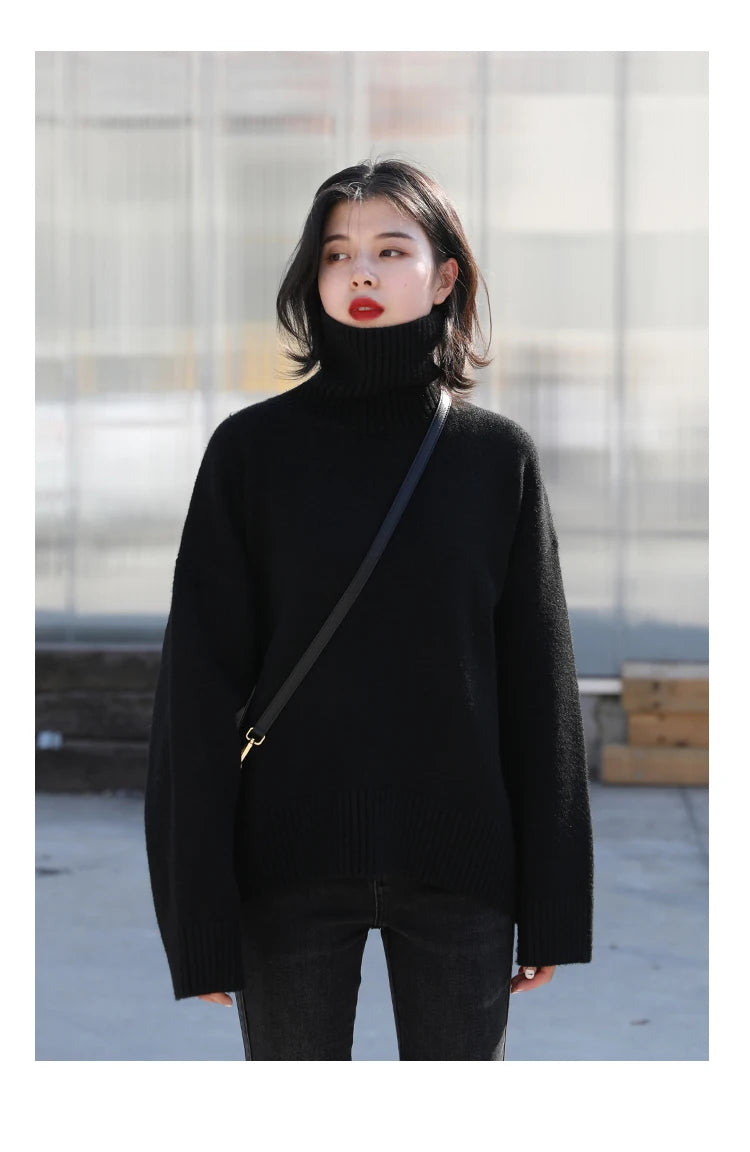CHIC VEN Koreanischer Damen Pullover Lockerer Rollkragenpullover Warme Einfarbige Pullover Strickwaren Basic Female Tops Herbst Winter 2022