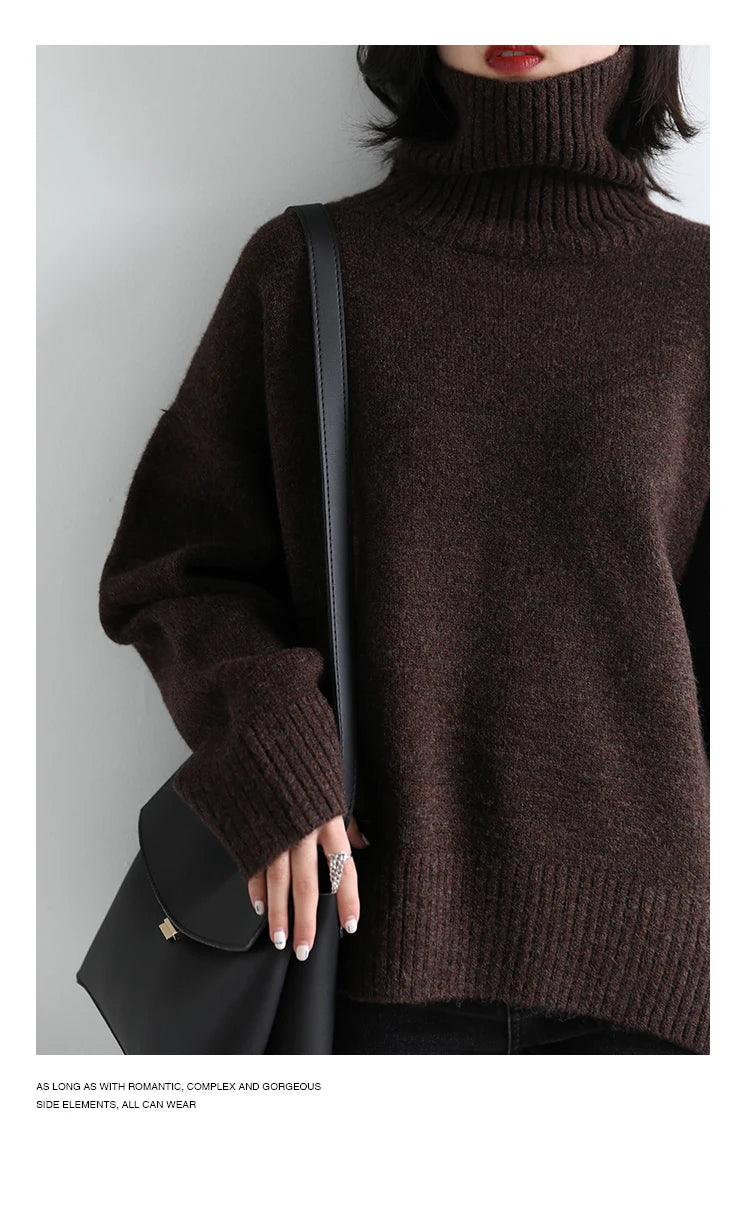 CHIC VEN Koreanischer Damen Pullover Lockerer Rollkragenpullover Warme Einfarbige Pullover Strickwaren Basic Female Tops Herbst Winter 2022