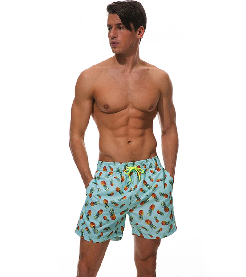DATIFER Herren Sport-Badeshorts im neuen Stil Polyester-Druck Fitness-Badehose Surfen Badehose Badebekleidung