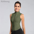 Aiithuug Athletic Reißverschluss-Sweatweste Jacke Ärmellose Lauf-Yoga-Tops Stehkragen-Shirts Sport-Top Fitness Damen Workout-Tops