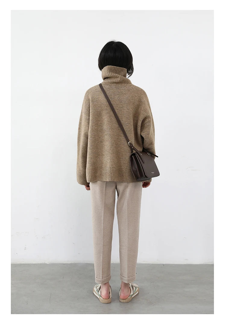 CHIC VEN Koreanischer Damen Pullover Lockerer Rollkragenpullover Warme Einfarbige Pullover Strickwaren Basic Female Tops Herbst Winter 2022