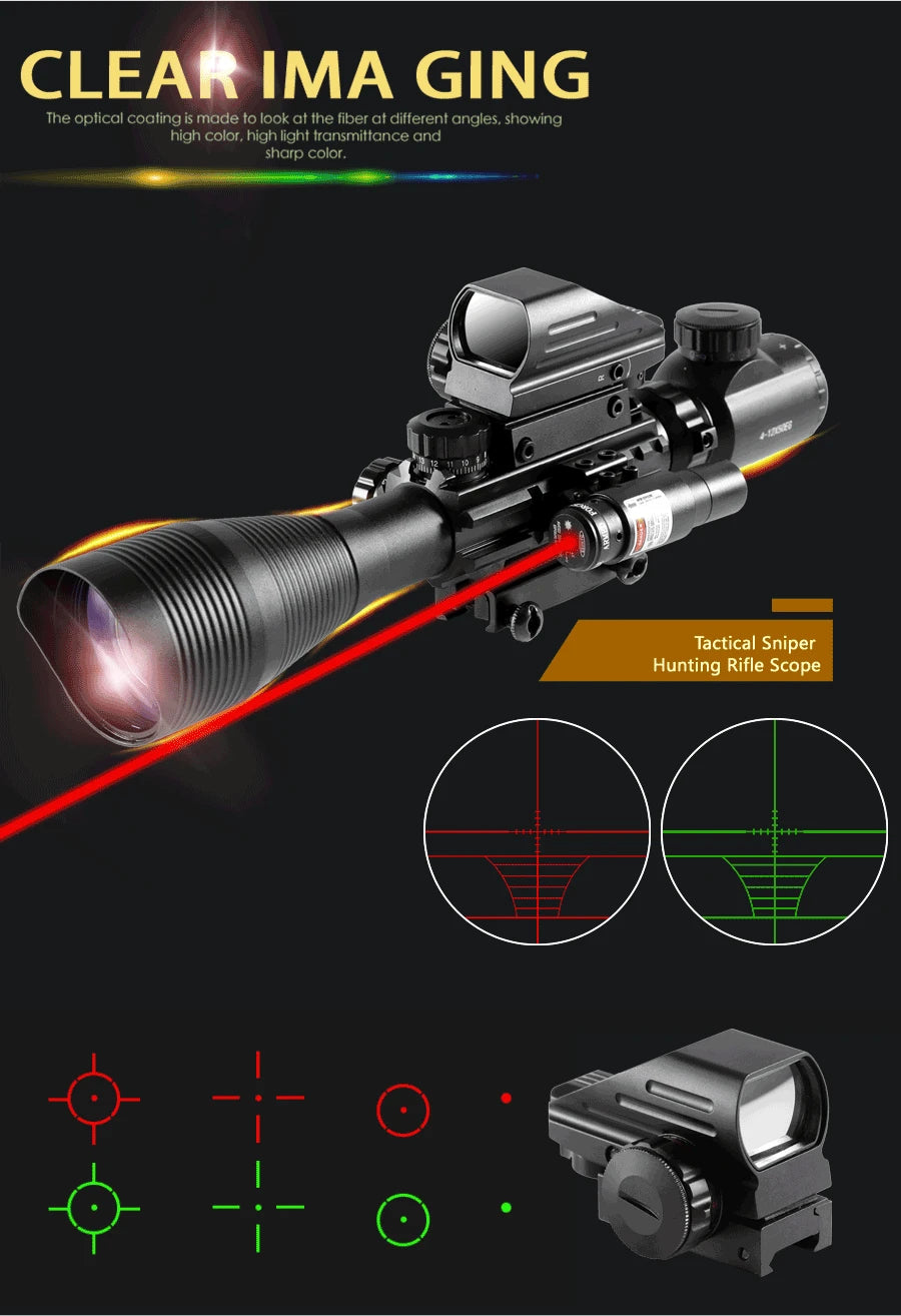 4-12x50 Zielfernrohr Beleuchtetes Absehen Entfernungsmesser Gewehr Holografisches 4 Absehen Visier 20mm Rot Grün Laser Für die Jagd
