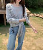 100% Lyocell elegantes Langarmshirt mit Trägern, Vintage-Patchwork-Design, Sommer ODM-Stoff.