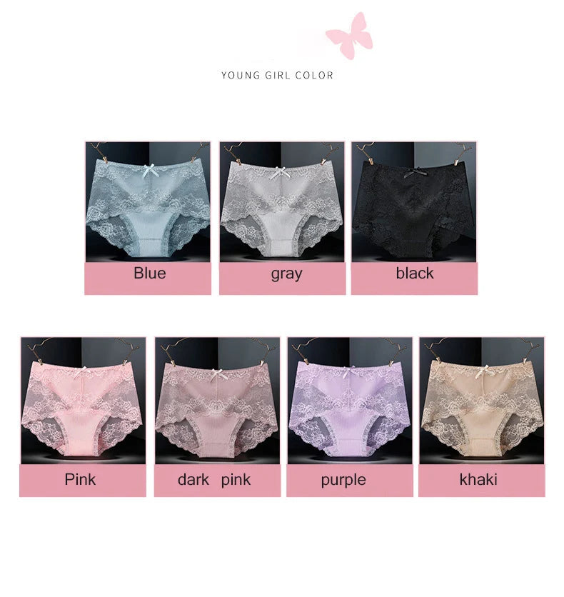 7 Stück Baumwoll-Damenunterwäsche, Spitze, transparente Höschen, bequeme, antibakterielle Übergrößen-Hosen, weibliche sexy Dessous