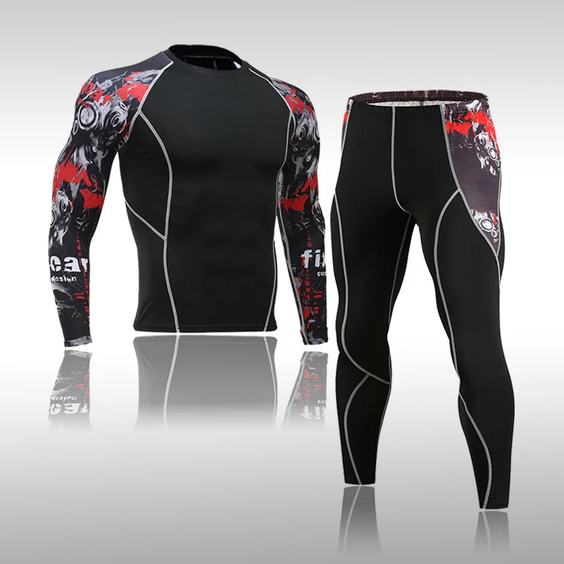 Herren Kompressions-Sportanzug Schnelltrocknend Schweißableitend Fitness Training MMA Kit Rashguard Herren Sportbekleidung Jogging Laufbekleidung