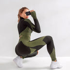 2/3tlg Damen Yoga Anzug Nahtlos Gestrickte Yogahose Leggings Kleidung Reißverschluss Langarm Crop Top Fitnesskleidung Sportbekleidung Gym Set