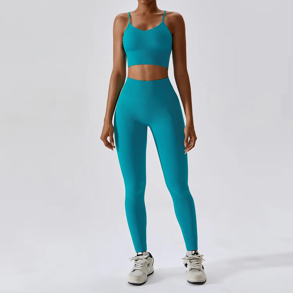 Joyyoung ODM/OEM Neues sexy Trainingsbekleidung nahtloses geripptes High-Impact-BH Scrunch Shorts Yoga Sets Fitness Sportbekleidung