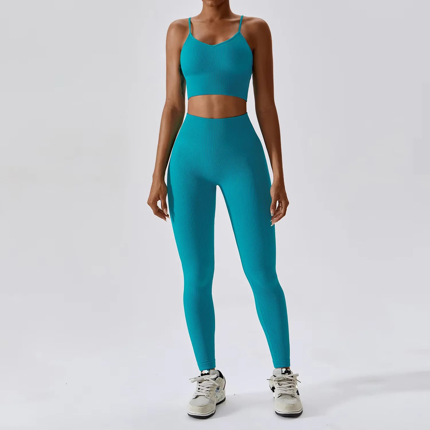 Joyyoung ODM/OEM Neues sexy Trainingsbekleidung nahtloses geripptes High-Impact-BH Scrunch Shorts Yoga Sets Fitness Sportbekleidung