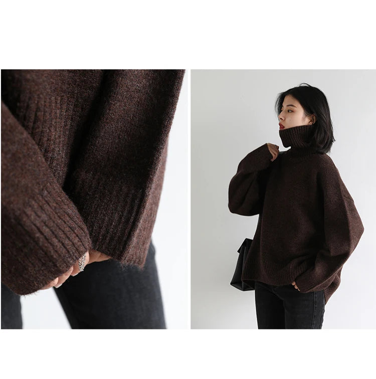 CHIC VEN Koreanischer Damen Pullover Lockerer Rollkragenpullover Warme Einfarbige Pullover Strickwaren Basic Female Tops Herbst Winter 2022