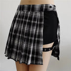 Sommer Harajuku Punk-Stil Karierte unregelmäßige Röcke Damen Asymmetrische High-Waist Schwarze Röcke Plissierte Mädchen Gothic Halbröcke