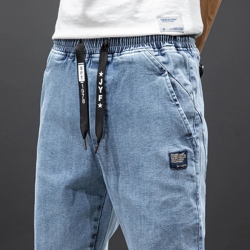 Frühling Sommer Schwarz Blau Cargo Jeans Herren Streetwear Denim Jogger Hosen Herren Baggy Harem Jean Hosen Übergröße