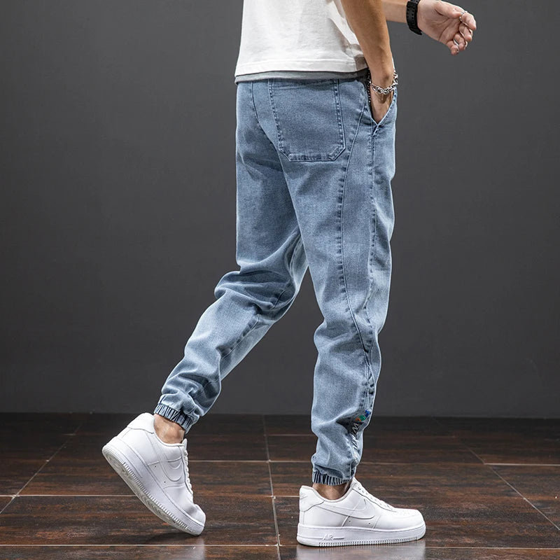 Frühling Sommer Schwarz Blau Cargo Jeans Herren Streetwear Denim Jogger Hosen Herren Baggy Harem Jean Hosen Übergröße