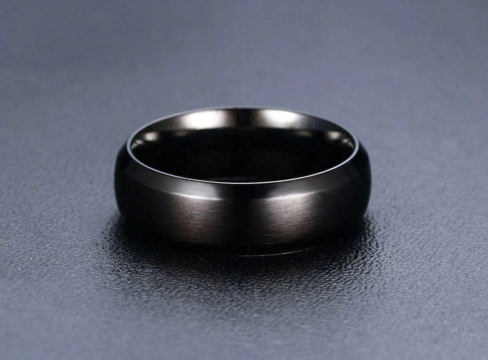 Vnox Personalisierter Edelstahlring mit abgeschrägter Kante und gebürsteter Mitte für Herren und Damen, schwarzer Ehering, individueller Namensbuchstaben-Datum-Ring