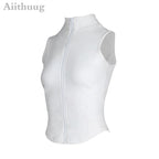 Aiithuug Athletic Reißverschluss-Sweatweste Jacke Ärmellose Lauf-Yoga-Tops Stehkragen-Shirts Sport-Top Fitness Damen Workout-Tops