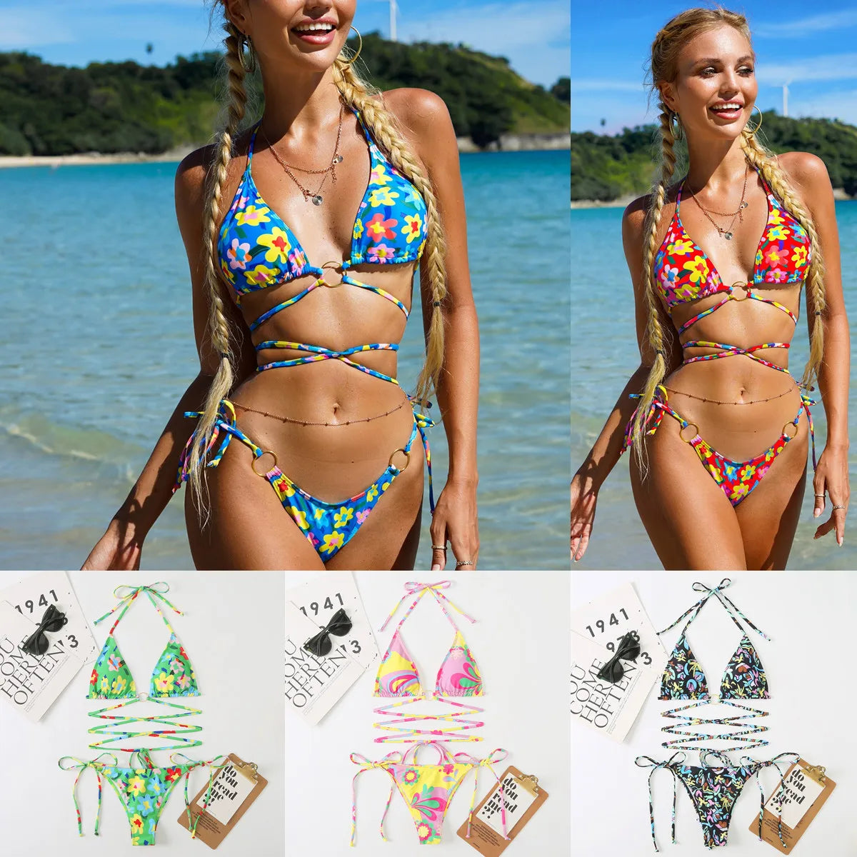 Kostenloser Versand Trägerlose Bandeau-Badeanzüge Buntes Camouflage-Muster Chicas En Bikini Guapas Hot Super Micro Bikini Logos