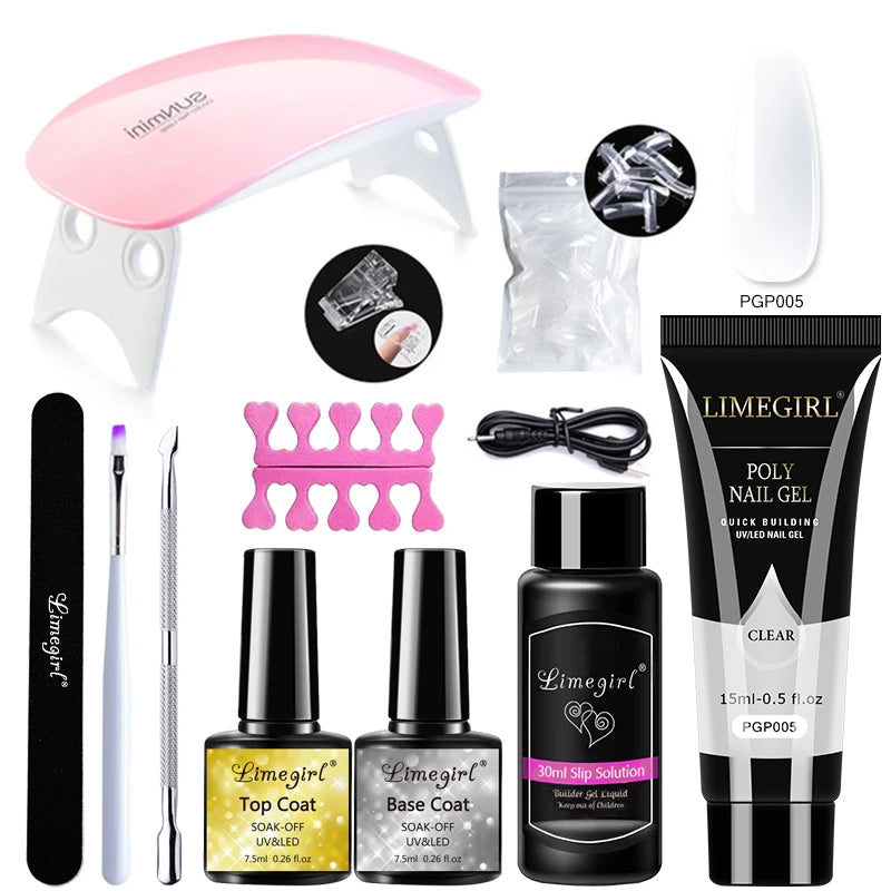 Nagelset mit Nagellampe Nageltrockner Nagelbohrmaschine Maniküre-Set Kit Poly-Nagelgel-Kit Nagellack-Set Soak-Off Nail Art Werkzeuge Sets
