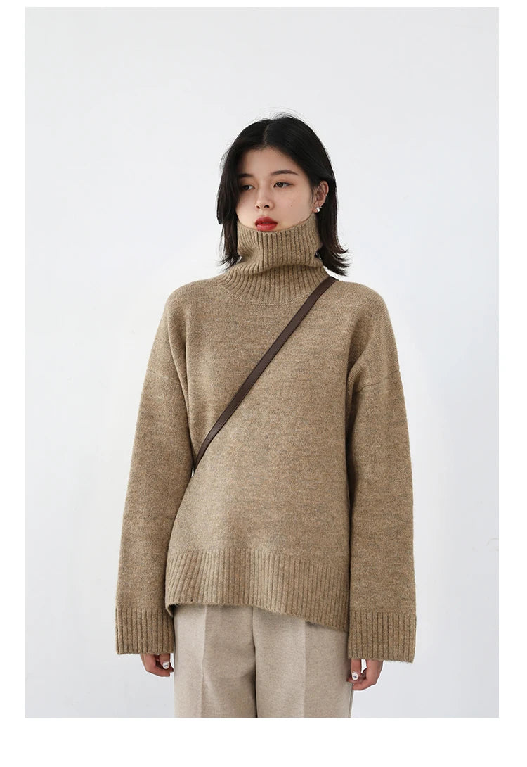 CHIC VEN Koreanischer Damen Pullover Lockerer Rollkragenpullover Warme Einfarbige Pullover Strickwaren Basic Female Tops Herbst Winter 2022