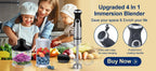 BioloMix 4-in-1 Hochleistungs-Stabmixer 1200W mit Zerkleinerer und Smoothie-Becher Edelstahl-Eismesser