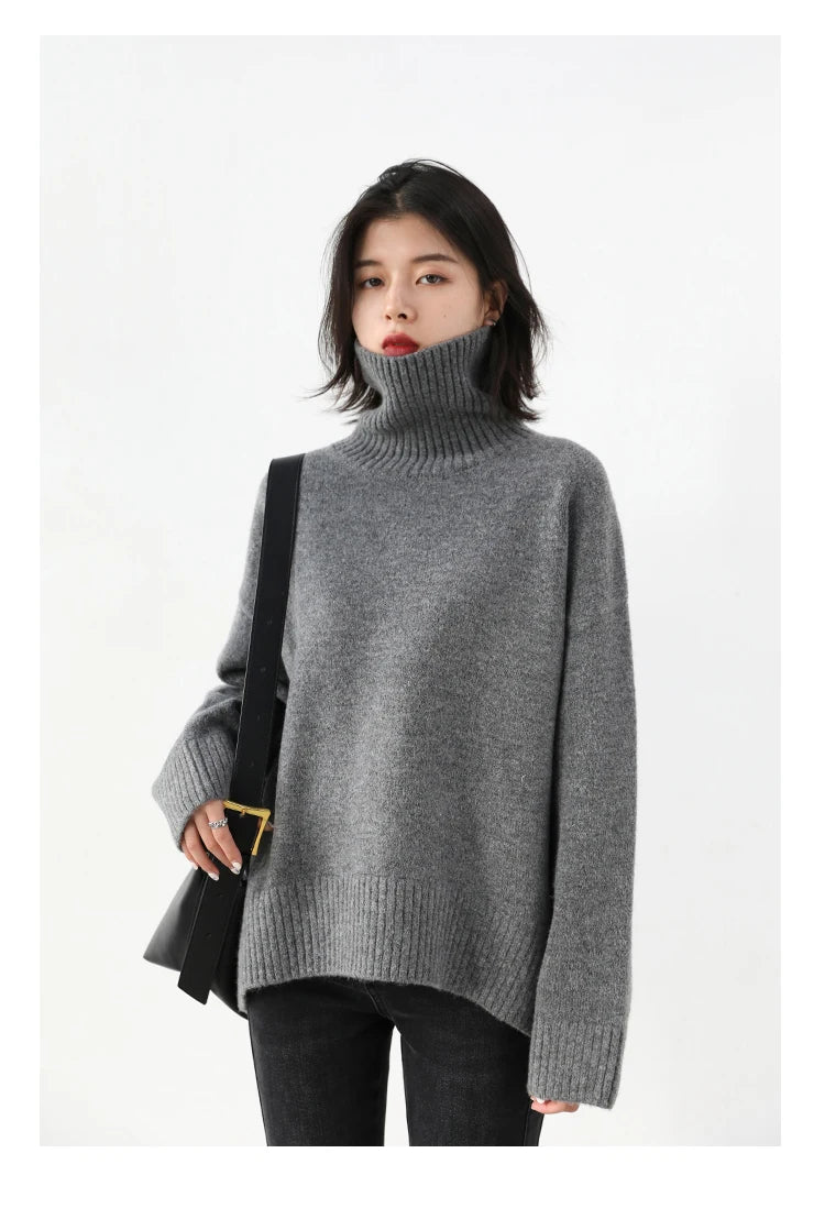 CHIC VEN Koreanischer Damen Pullover Lockerer Rollkragenpullover Warme Einfarbige Pullover Strickwaren Basic Female Tops Herbst Winter 2022