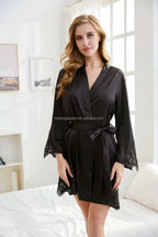 Solid 8209 Braut Hochzeitsroben-Set Damen Nachtwäsche Dreiecksspitze Brautjungfern Satinrobe