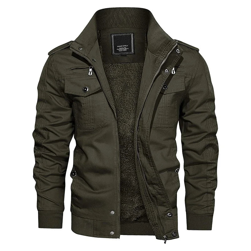 MAGCOMSEN Herren Fleecejacken Windbreaker Mäntel Herbst Winter Thermo Bomberjacken Multi-Taschen Stehkragen Motorradjacke