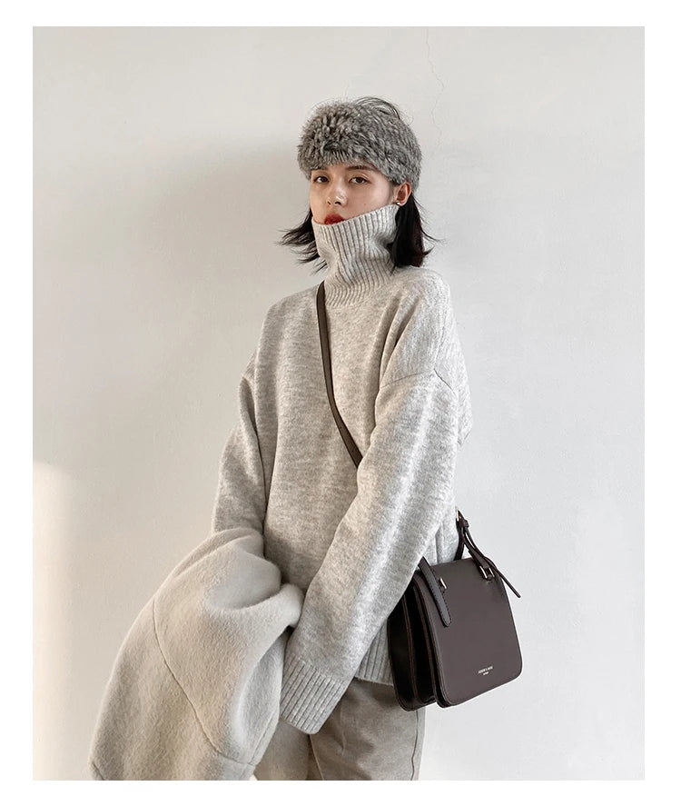 CHIC VEN Koreanischer Damen Pullover Lockerer Rollkragenpullover Warme Einfarbige Pullover Strickwaren Basic Female Tops Herbst Winter 2022