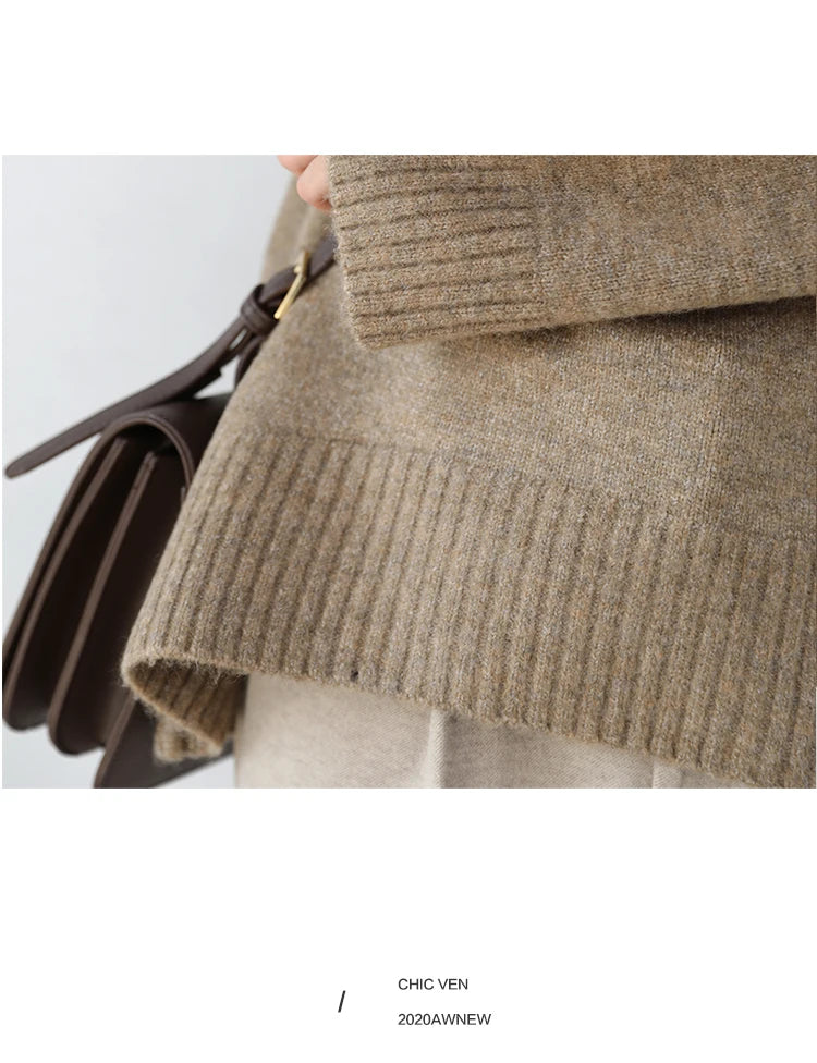 CHIC VEN Koreanischer Damen Pullover Lockerer Rollkragenpullover Warme Einfarbige Pullover Strickwaren Basic Female Tops Herbst Winter 2022