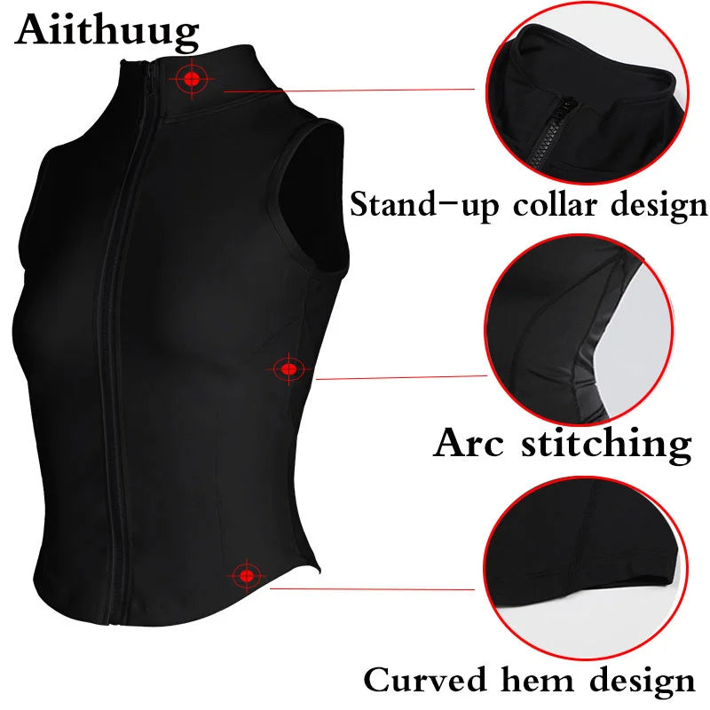 Aiithuug Athletic Reißverschluss-Sweatweste Jacke Ärmellose Lauf-Yoga-Tops Stehkragen-Shirts Sport-Top Fitness Damen Workout-Tops