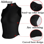 Aiithuug Athletic Reißverschluss-Sweatweste Jacke Ärmellose Lauf-Yoga-Tops Stehkragen-Shirts Sport-Top Fitness Damen Workout-Tops