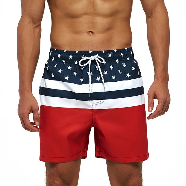 DATIFER Herren Sport-Badeshorts im neuen Stil Polyester-Druck Fitness-Badehose Surfen Badehose Badebekleidung