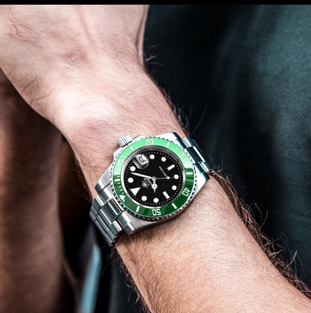 ADDIESDIVE Herren-Uhr klassisch mit Keramiklünette 200m wasserdicht Freizeit Quarz-Uhr BGW9 Blaue Leuchtzeiger Geschenk-Uhr MY-H3-2
