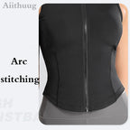 Aiithuug Athletic Reißverschluss-Sweatweste Jacke Ärmellose Lauf-Yoga-Tops Stehkragen-Shirts Sport-Top Fitness Damen Workout-Tops