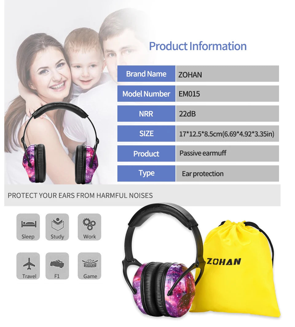 ZOHAN Gehörschutz, passive Kapselgehörschützer, NRR22DB Lärmschutz, Hip-Hop-Sicherheits-Gehörschützer für Kinder Mädchen Jungen