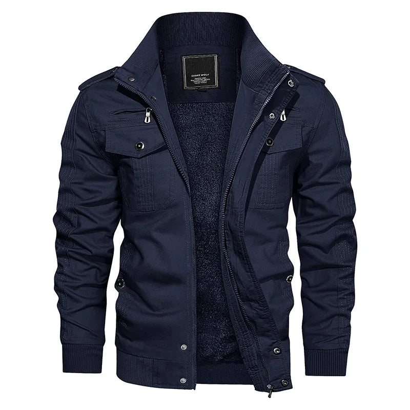 MAGCOMSEN Herren Fleecejacken Windbreaker Mäntel Herbst Winter Thermo Bomberjacken Multi-Taschen Stehkragen Motorradjacke