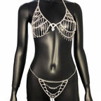 Rhinestone Swimwear Bikini Diamond Lingerie Set Sexy Striper Outfits Costume Nightclub Style Jewellery Body Chain