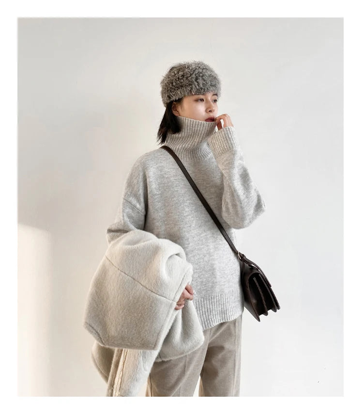 CHIC VEN Koreanischer Damen Pullover Lockerer Rollkragenpullover Warme Einfarbige Pullover Strickwaren Basic Female Tops Herbst Winter 2022