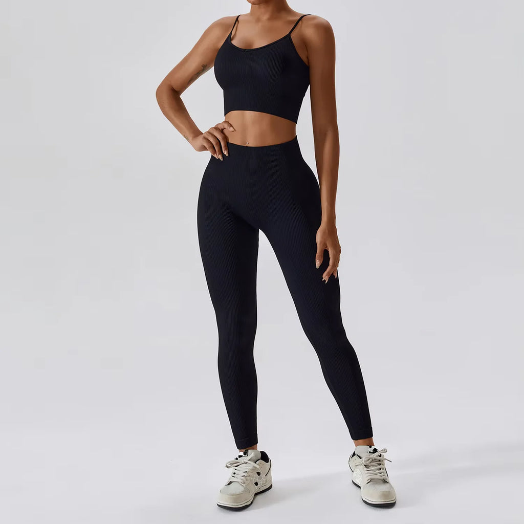Joyyoung ODM/OEM Neues sexy Trainingsbekleidung nahtloses geripptes High-Impact-BH Scrunch Shorts Yoga Sets Fitness Sportbekleidung