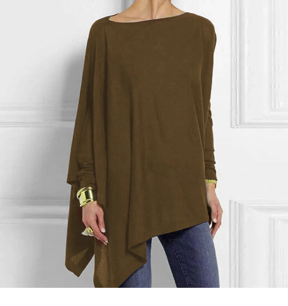 Baumwolle unregelmäßige Damen Blusen Hemd 2022 Herbst weibliche feste Pullover Tops lässig O-Ausschnitt Langarm Bluse Damen Tunika Blusen