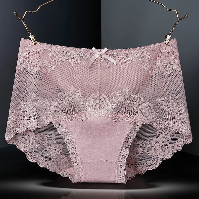 7 Stück Baumwoll-Damenunterwäsche, Spitze, transparente Höschen, bequeme, antibakterielle Übergrößen-Hosen, weibliche sexy Dessous