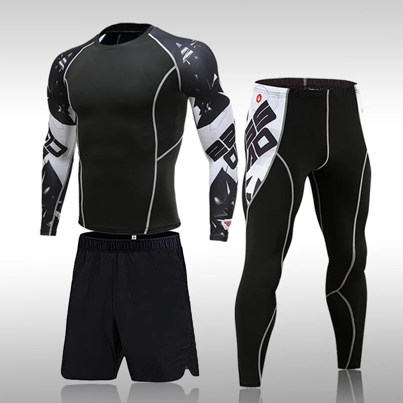 Herren Kompressions-Sportanzug Schnelltrocknend Schweißableitend Fitness Training MMA Kit Rashguard Herren Sportbekleidung Jogging Laufbekleidung