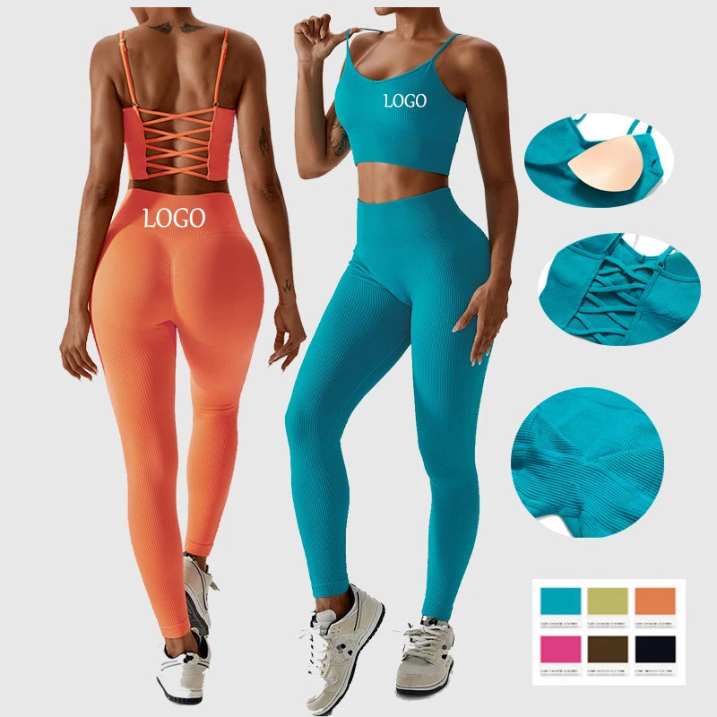 Joyyoung ODM/OEM Neues sexy Trainingsbekleidung nahtloses geripptes High-Impact-BH Scrunch Shorts Yoga Sets Fitness Sportbekleidung