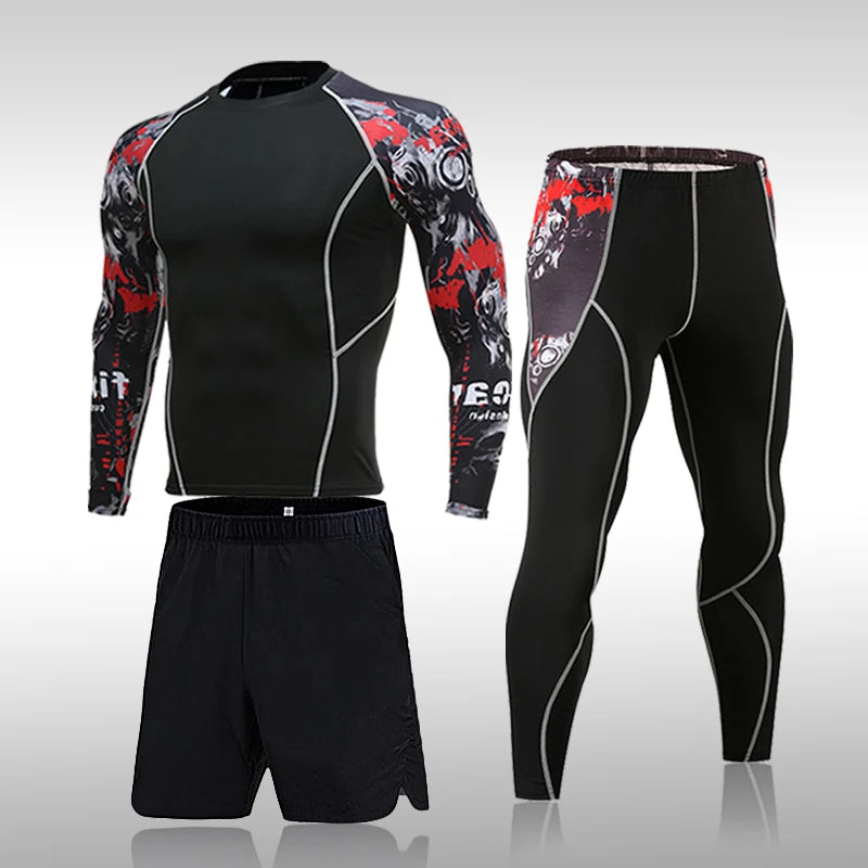 Herren Kompressions-Sportanzug Schnelltrocknend Schweißableitend Fitness Training MMA Kit Rashguard Herren Sportbekleidung Jogging Laufbekleidung