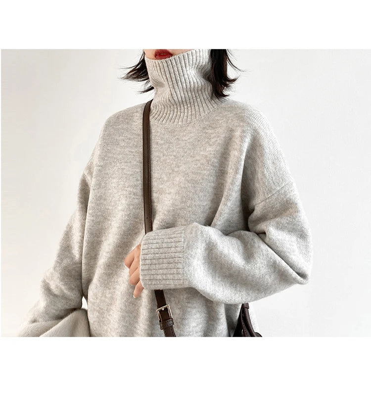 CHIC VEN Koreanischer Damen Pullover Lockerer Rollkragenpullover Warme Einfarbige Pullover Strickwaren Basic Female Tops Herbst Winter 2022
