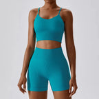 Joyyoung ODM/OEM Neues sexy Trainingsbekleidung nahtloses geripptes High-Impact-BH Scrunch Shorts Yoga Sets Fitness Sportbekleidung