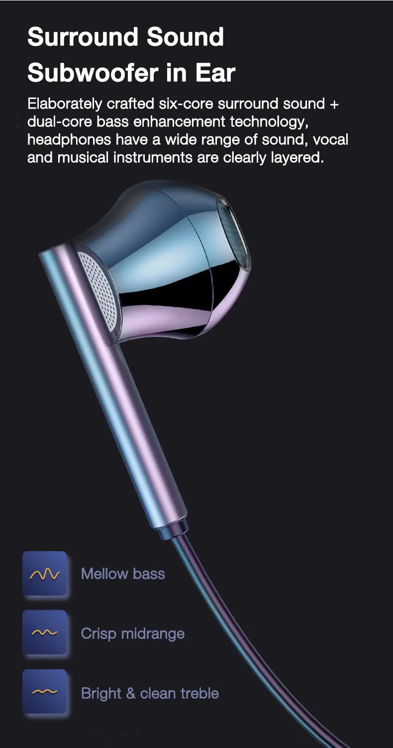 EARDECO 8 Kerne Kabelgebundene Kopfhörer Ohrhörer Bass In-Ear-Kopfhörer mit Mikrofon Ohrhörer Ohrstöpsel Handy-Headset Dynamischer Stereo