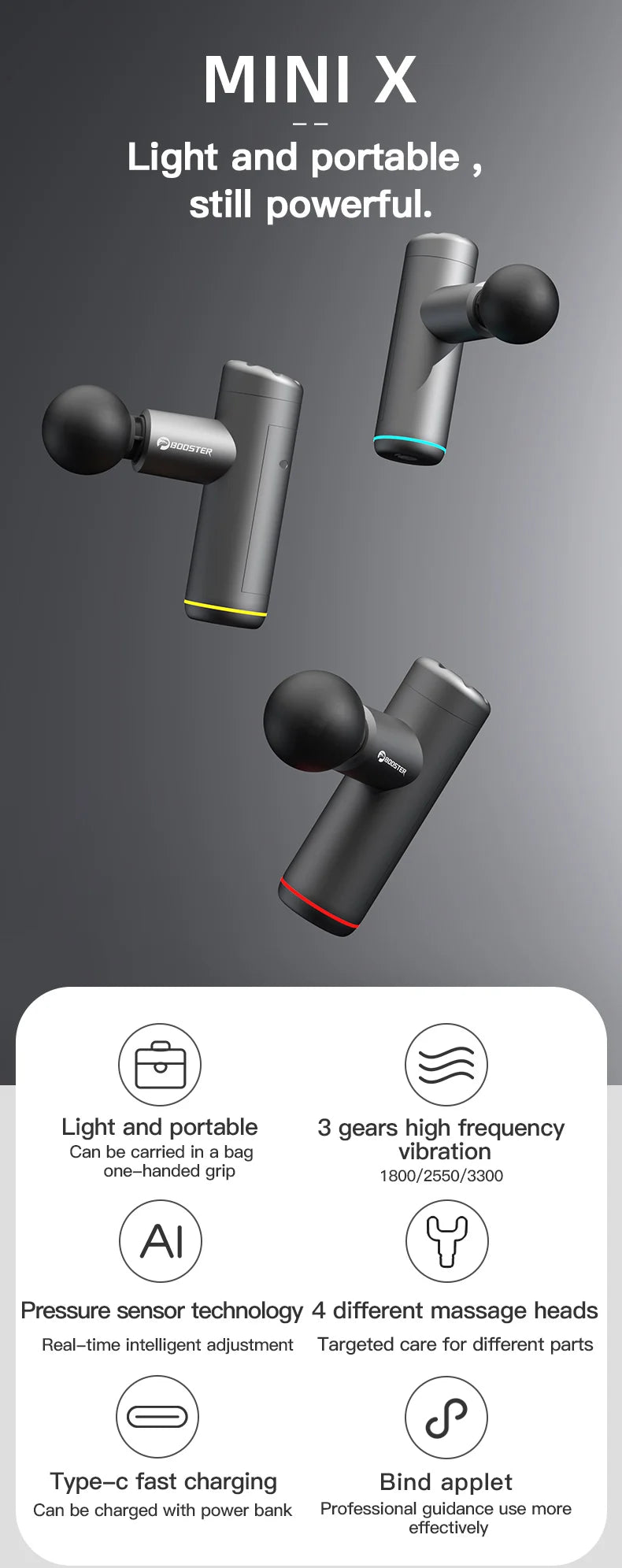 Booster Mini X Massage Gun Perkussion Rücken- und Nackenmassagegerät Elektrische Vibratoren Tragbares Fitness-Mini-Körpermassagegerät