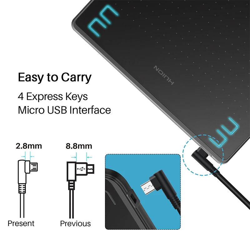 HUION HS64 Grafiktablett 6 Zoll Zeichentabletten Digitales Stift-Pad Schreib- und Zeichentafel 8192 Stifte für Android Windows Mac Laptop