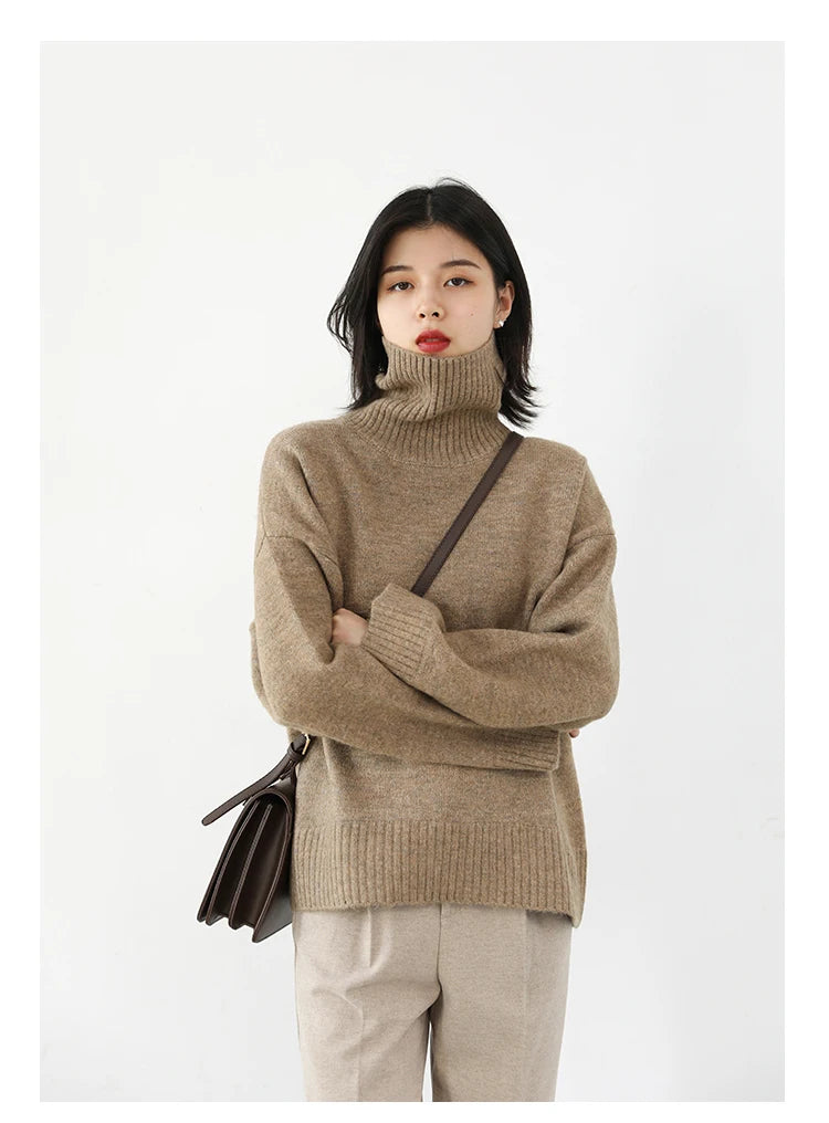 CHIC VEN Koreanischer Damen Pullover Lockerer Rollkragenpullover Warme Einfarbige Pullover Strickwaren Basic Female Tops Herbst Winter 2022